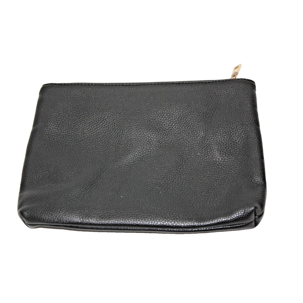 Makeup Bag Black Pebbled Leather Zip Pouch Clutch Minimalist